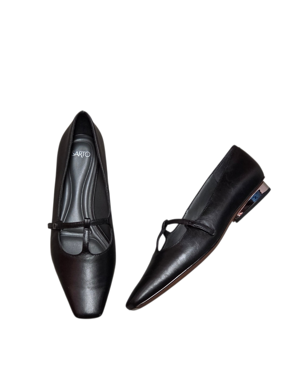Franco Sarto Carmela Square Toe Black Leather Mary Jane Flats